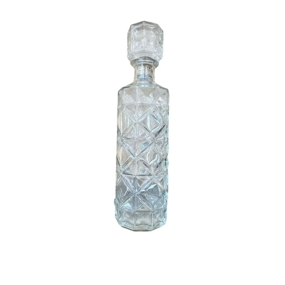 Vintage Mid Century Diamond Pattern Glass Whiskey Decanter 1950s/60s 12”
